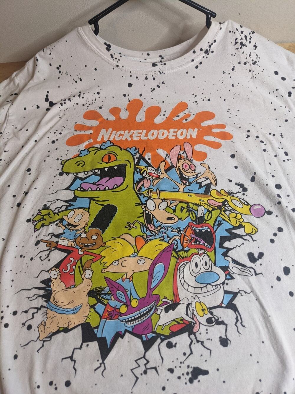 Nickelodeon Characters Paint Splatter 90s TV T-Shirt Size XL Tee All Over Design